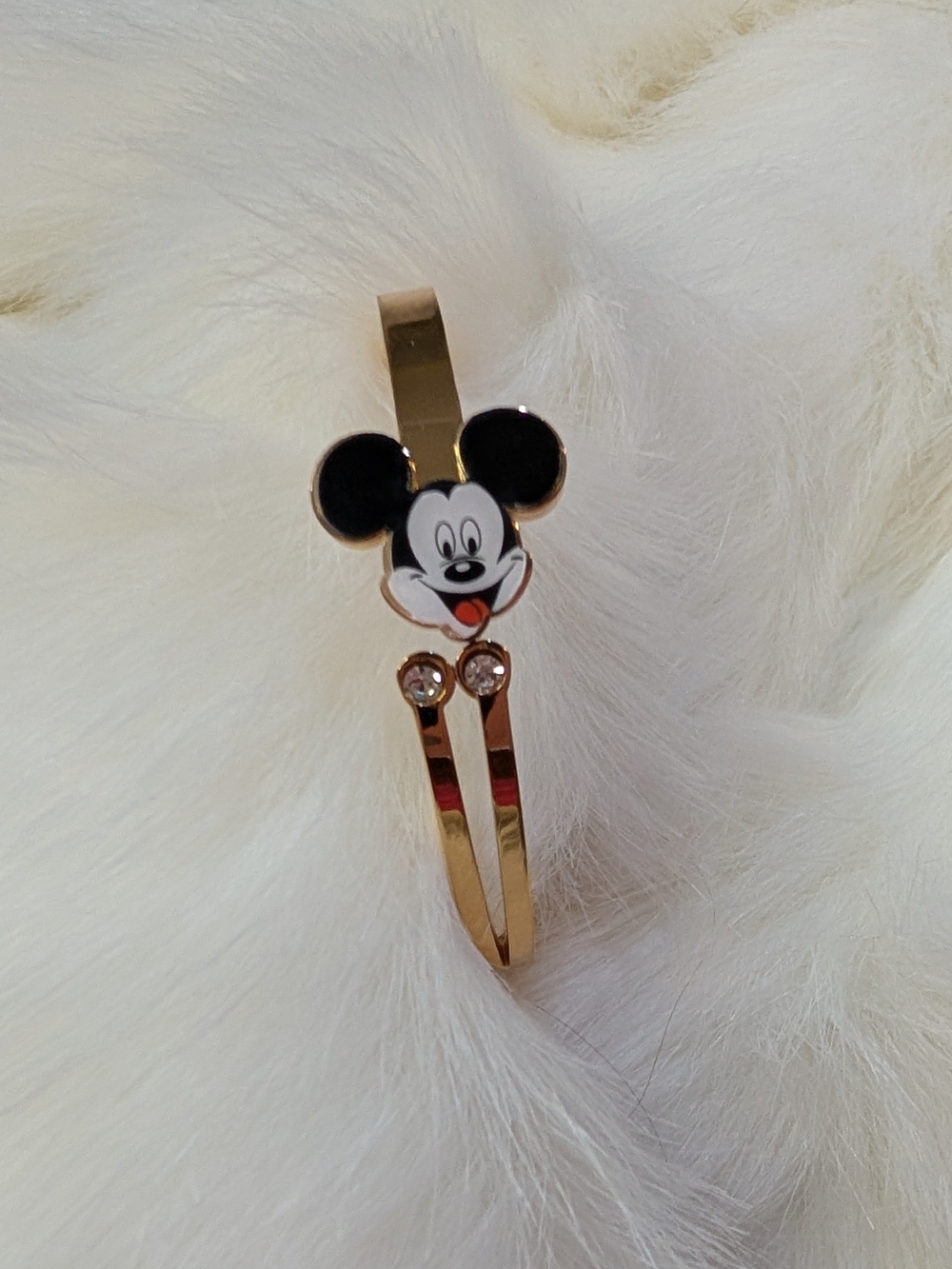 Gold Tone Black & White Mickey Mouse Bracelet